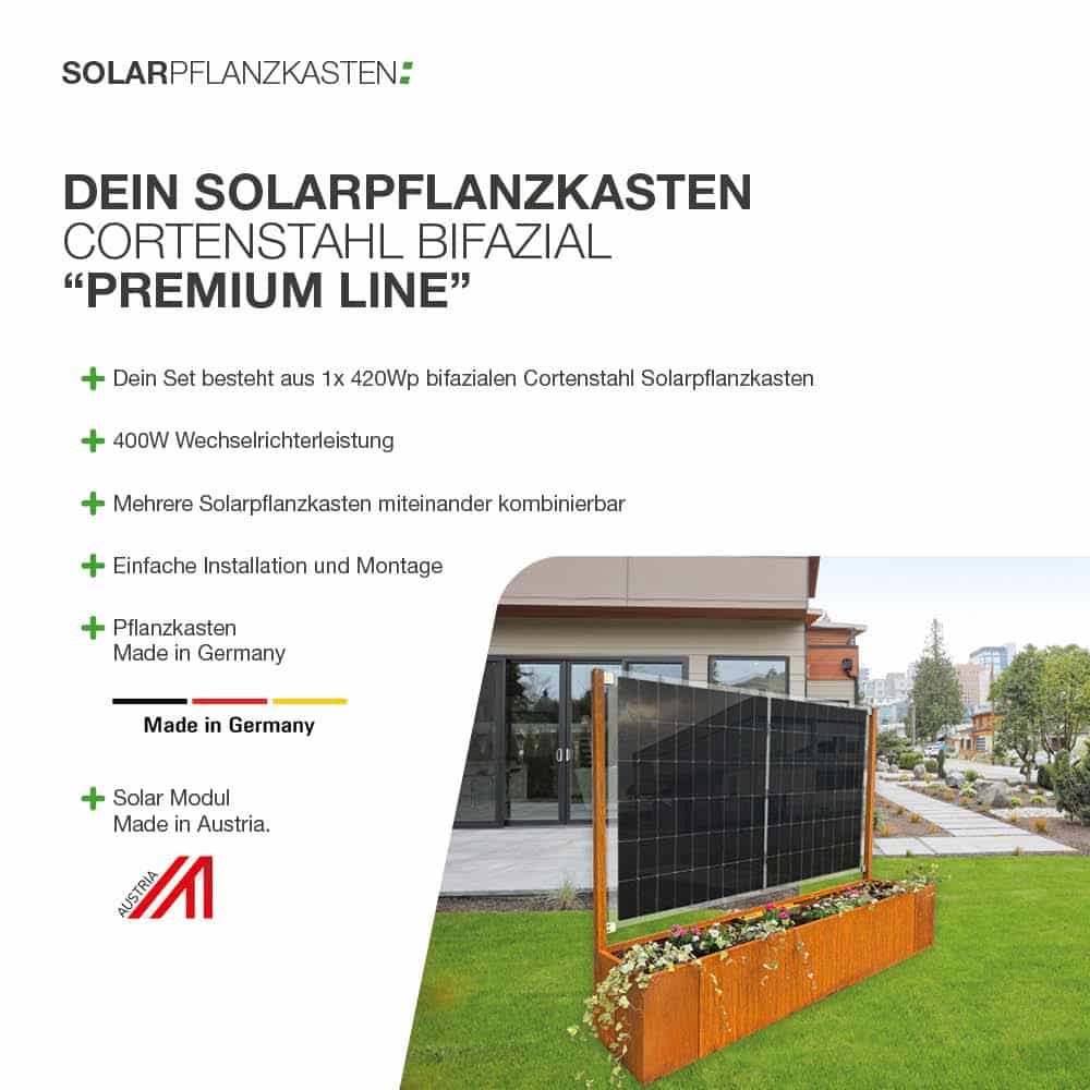 Solarpflanzkasten 420/400 Cortenstahl bifazial “Profi Line” - Oberbergs Fundgrube