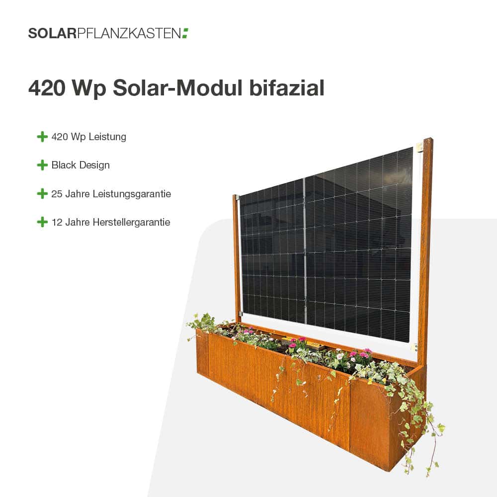 Solarpflanzkasten 420/400 Cortenstahl bifazial “Profi Line” - Oberbergs Fundgrube