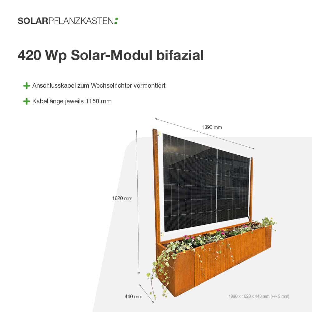 Solarpflanzkasten 420/400 Cortenstahl bifazial “Profi Line” - Oberbergs Fundgrube